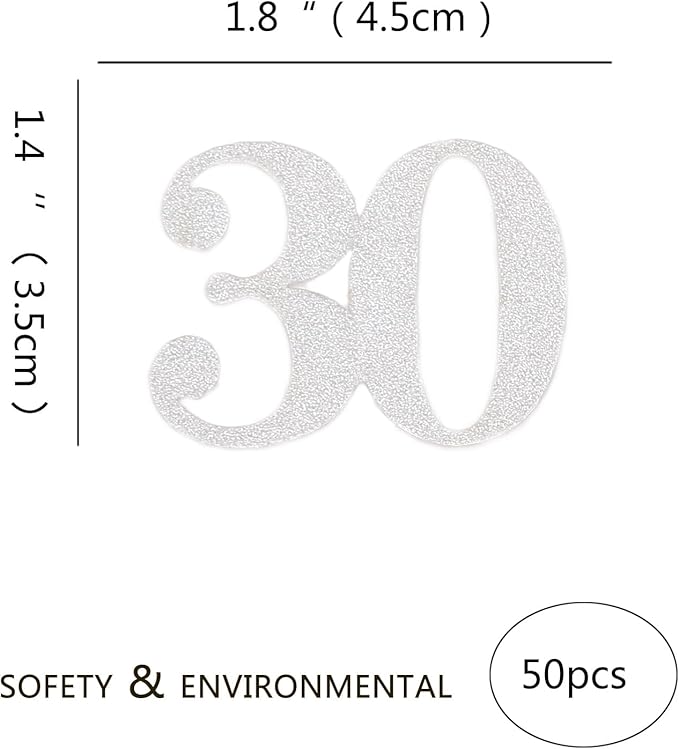 30th Happy Birthday Confetti Decorations - Number 30 Silver Glitter Table Confetti for 30th Birthday, 30th Anniversary Wedding Party Supplies