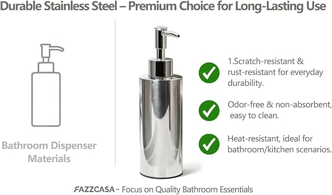 Stainless Steel Soap Dispenser, which is Suitable for Kitchen and Bathroom Hand sanitizer and Shower Gel Shampoo, (7.5OZ/220ML)