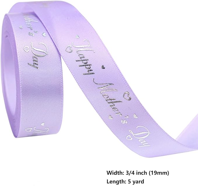 Mother’s Day Ribbon Set – 4 Rolls Satin Gift Ribbons with Gold Foil Letters – 5 Yards Each, 19mm – Happy Mother's Day – Gift Wrap, Crafting, DIY Decoration (4)