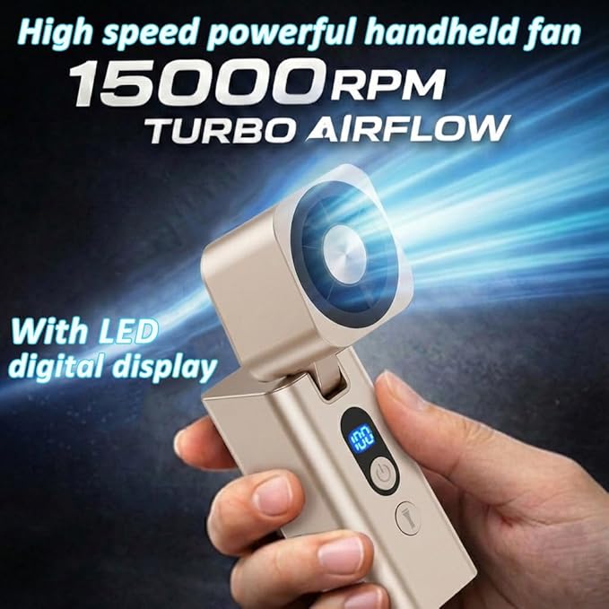 Metal Portable Mini handheld fan 1-100 speed 15000RPM,Rechargeable Pocket Personal Handheld Turbo Fan 5000mAh with Flashlight,Small Hand Held Fan for Travel Camping Beach,Gifts for Women (Gold)