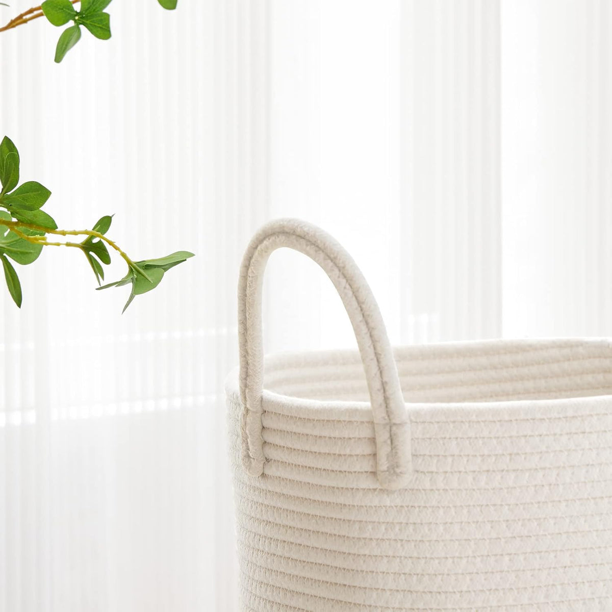 VIPOSCO Large Laundry Hamper, Tall Woven Rope Storage Basket for Blanket, Toys, Dirty Clothes in Living Room, Bathroom, Bedroom - 72L White