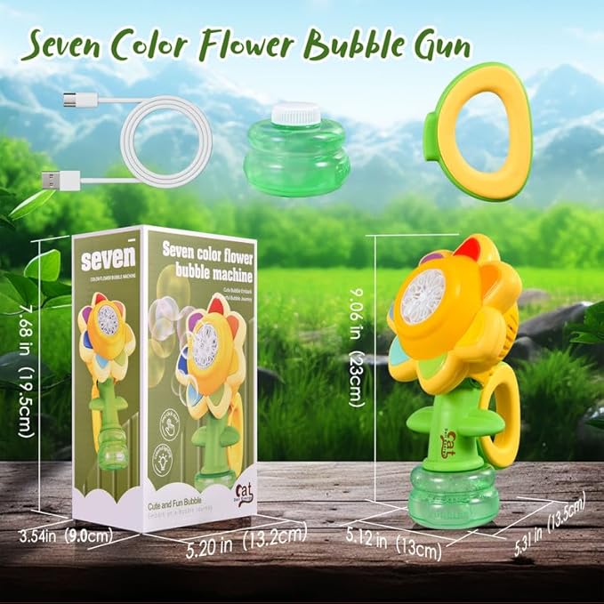 Sunflower Bubble Machine for Kids Automatic Flower Bubble Toy with Colorful Lighting for Toddlers Handheld 20000+Bubbles 3 Modes Fun Swing Dance Bubble Maker Blower Blaster Outdoor Toys Type-C Yellow