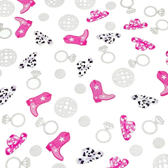 Cowgirl Disco Bachelorette Confetti, Disco Cowgirl Bachelorette Party Decorations, Glitter Disco Ball Ring and Pink Cowgirl Boot Hat Confetti for Bachelorette Bridal Shower Table Decor（100pcs）