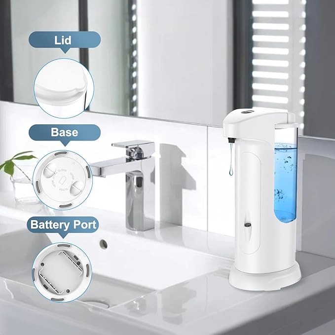 12.5oz Automatic Liquid Soap Dispenser, Touch-Free Battery Operated Adjustable Soap Dispensing Volume for Kitchen Bathroom