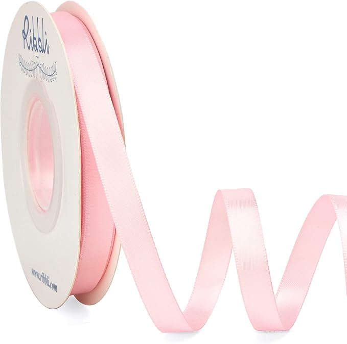 Ribbli Double Faced Light Pink Satin Ribbon,3/8” x Continuous 25 Yards,Use for Bows Bouquet,Gift Wrapping,Floral Arrangement