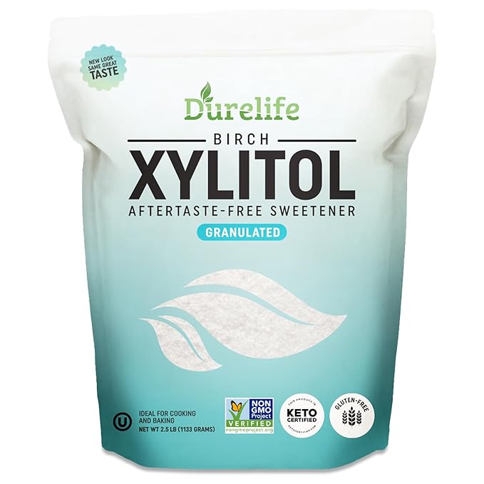 DureLife Xylitol Sugar Substitute 1 LB (16 OZ) Made From 100% Pure Birch Xylitol NON GMO - Gluten Free - Kosher, Sugar alternative