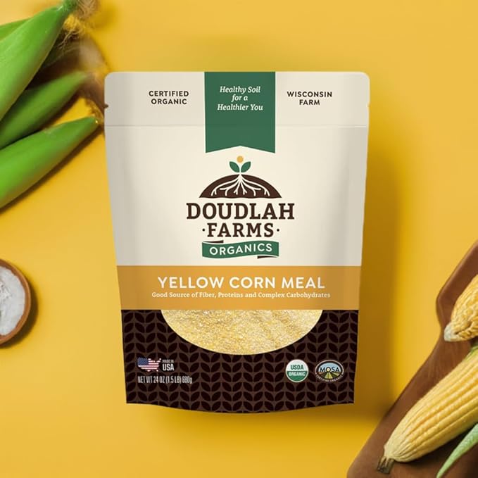 Organic Yellow Cornmeal 1.5 lb Fine Grind - Non-GMO, Gluten-Free, Sugar-Free, Farmed From Regenerative Soil, Vegan, Grown In USA