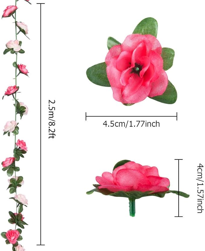 Miracliy 8Pcs 66FT Pink Flower Garland, Blue and White Artificial Rose Floral Vines Fake Hanging Spring Flower Garland for Wall Backdrop Wedding Arch Tea Party Door Mantle Decoration