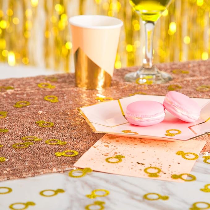 MOWO Gold Diamond Ring Confetti Table Decor and Event Decor, Gold Glitter, 200 Count