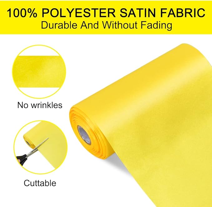 TONIFUL 6 inch x 22yd Wide Lemon Light Yellow Satin Ribbon Solid Fabric Ribbon for Cutting Sewing Ceremony Party Decoration Chair Sash Table Runner Car Bows Indoor Outdoor Yard Decor