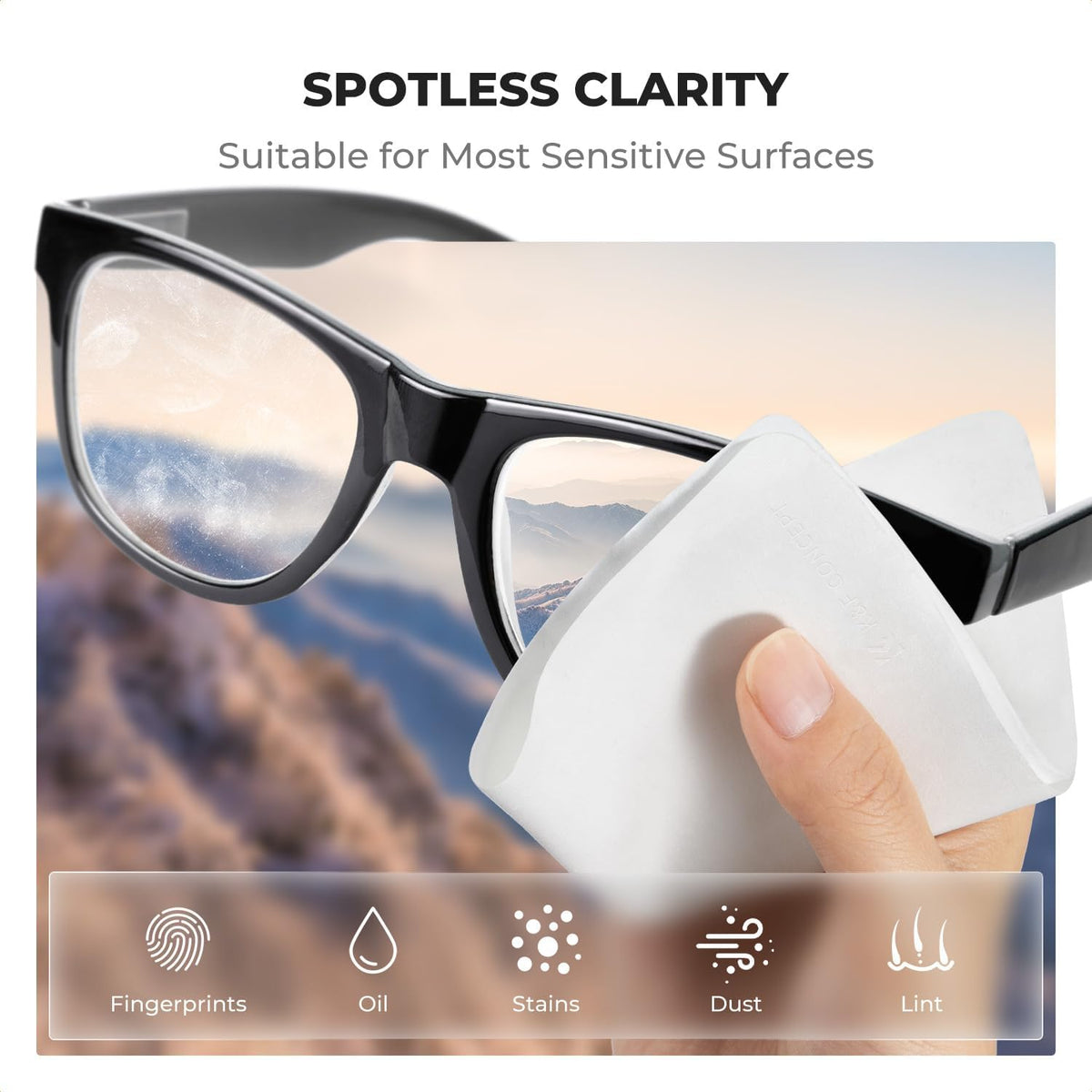 K&F CONCEPT 2 Pack Lens Cleaning Cloth | Microfiber Cleaning Cloth | Glasses Cleaning Cloths | Eyeglass Lens Cleaner | Eyeglasses, Camera Lens, VR/AR Headset, and Screen Cleaning | White & Grey