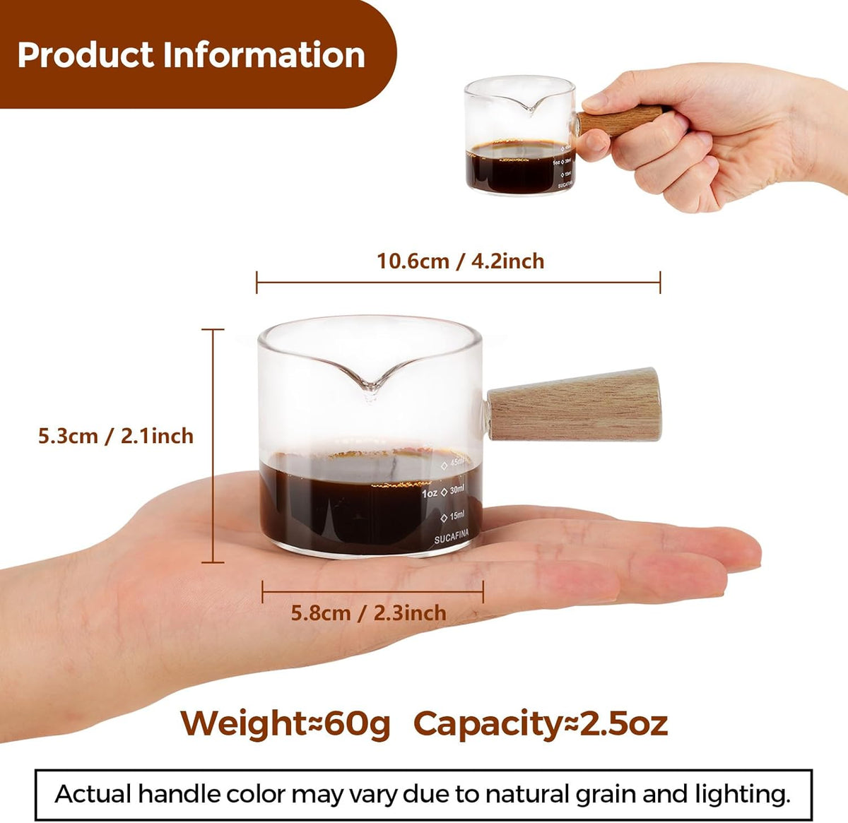 YARRAMATE 2.5oz Espresso Shot Cups, 2 Pack with V-Spout &amp; Handle | Borosilicate Glass, Precision Pouring, Heat Insulated Grip, Dual-Scale Accuracy, Easy to Rinse Clean