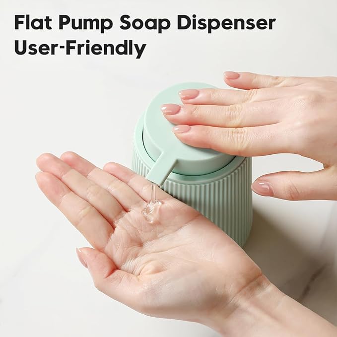 YAUKPH Striped Liquid Hand Soap Dispenser with Leak-Proof Pump for Bathroom and Kitchen Countertop 11 oz Light Green