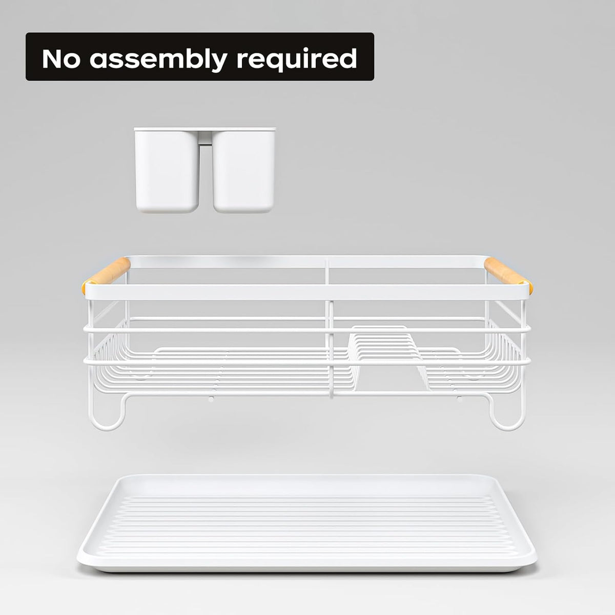 Dish Racks for Kitchen Counter: Wooden Handles, Thickened Metal, No Assembly. Small Dish Drying Rack: Ideal for Small Households. Drying Rack Kitchen: White