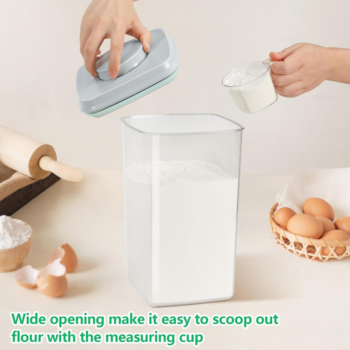 Airtight Flour Rice Storage Container with Pop-up Lid - 4.2 Qt Crystal-Clear Plastic Spaghetti Container
