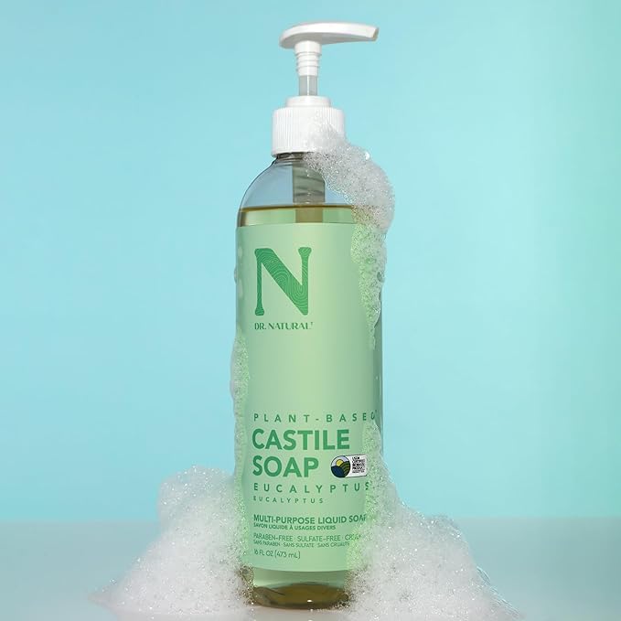 Dr. Natural Castile Liquid Soap - Multi-Use Body Wash, Shampoo and Face Wash - Hydrating Body Soap for Skin, Hair, Pets and Home - Eucalyptus - 16 oz