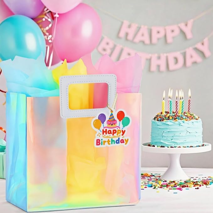 VUOJUR 11'' Medium Birthday Gift Bag with Tissue Paper and Happy Birthday Gift Tag for Girl Colorful