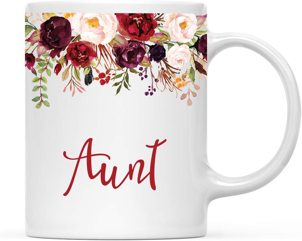Andaz Press 11oz. Mother's Day Ceramic Coffee Tea Mug Gift, Fall Autumn Marsala Burgundy Flowers Roses Florals, Aunt, 1-Pack, Includes Gift Box