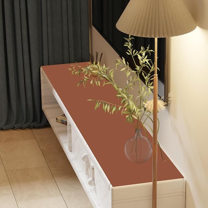 Leather Table Cover,1.8mm Thick,12x45 Inch Table Protector,Glass Table Protector,Table Sticker Cover,Desk Covers On Top of Desks.(Brown+Gray,12x45)