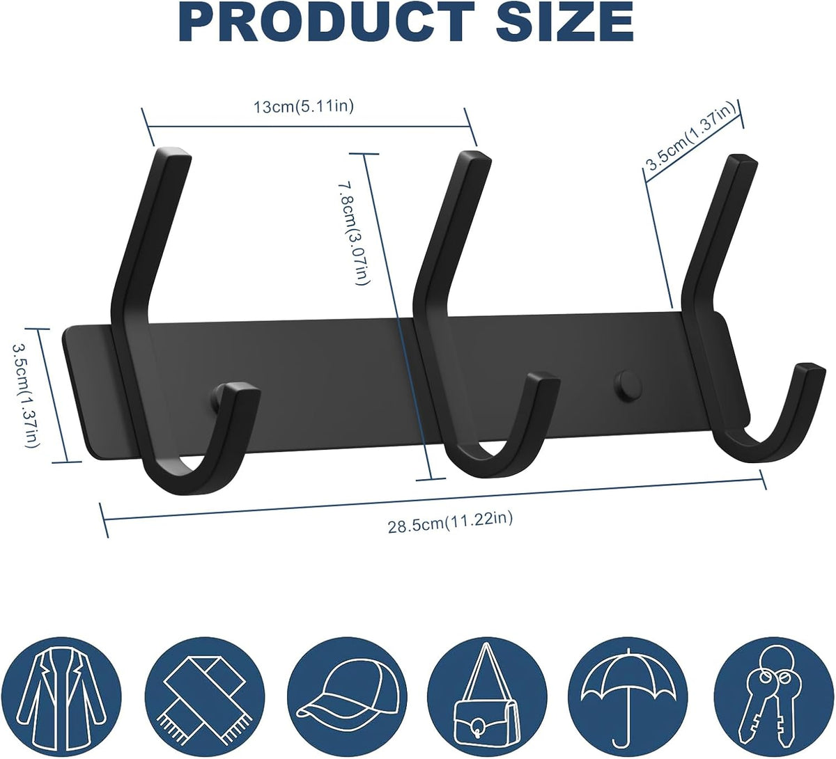 VAEHOLD 2PACK Coat Hooks Wall Hook for Hanging Clothes Robes Towels Hats Heavy Duty Coat Hanger Coat Rack Wall Mount with 3 Hooks - Black