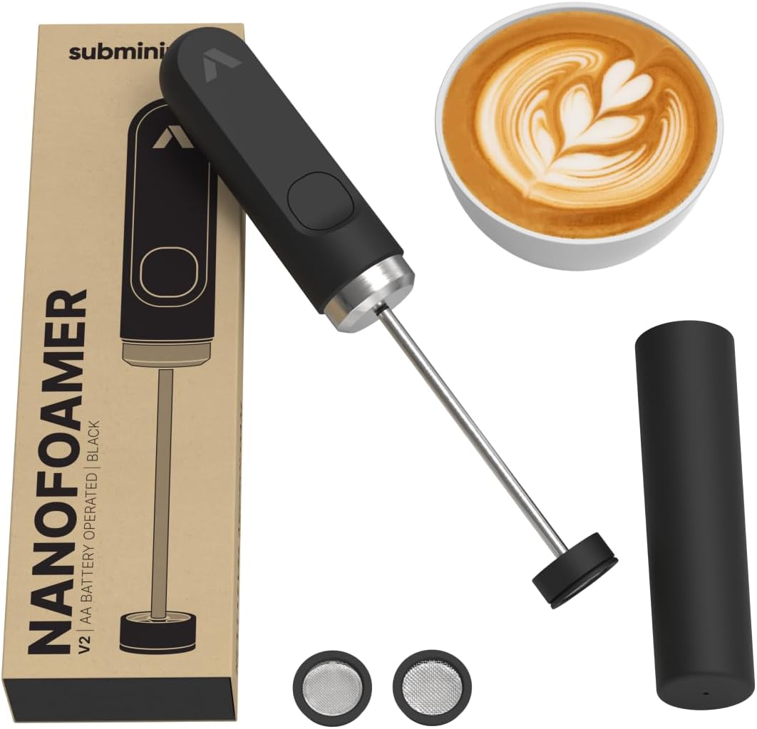 Subminimal NanoFoamer V2 Performance Milk Foamer, NEW Model Edition, Waterproof, Dual-Speed, Stainless Steel, Microfoamed Milk in 30 Seconds