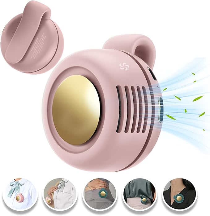 Portable Clip-On Fan, Mini USB Rechargeable 360° Rotatable Fan, 3-Speed Silent Mini Bladeless Fans (Pink and green)