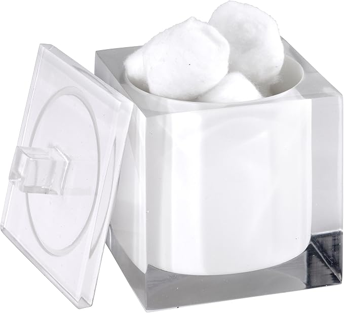 Izod - Covered Jar, Multipurpose Countertop Accessories, Durable Resin Organizer, Dorm Room Essentials, Sleek Modern Home Decor (Marina Collection, White)