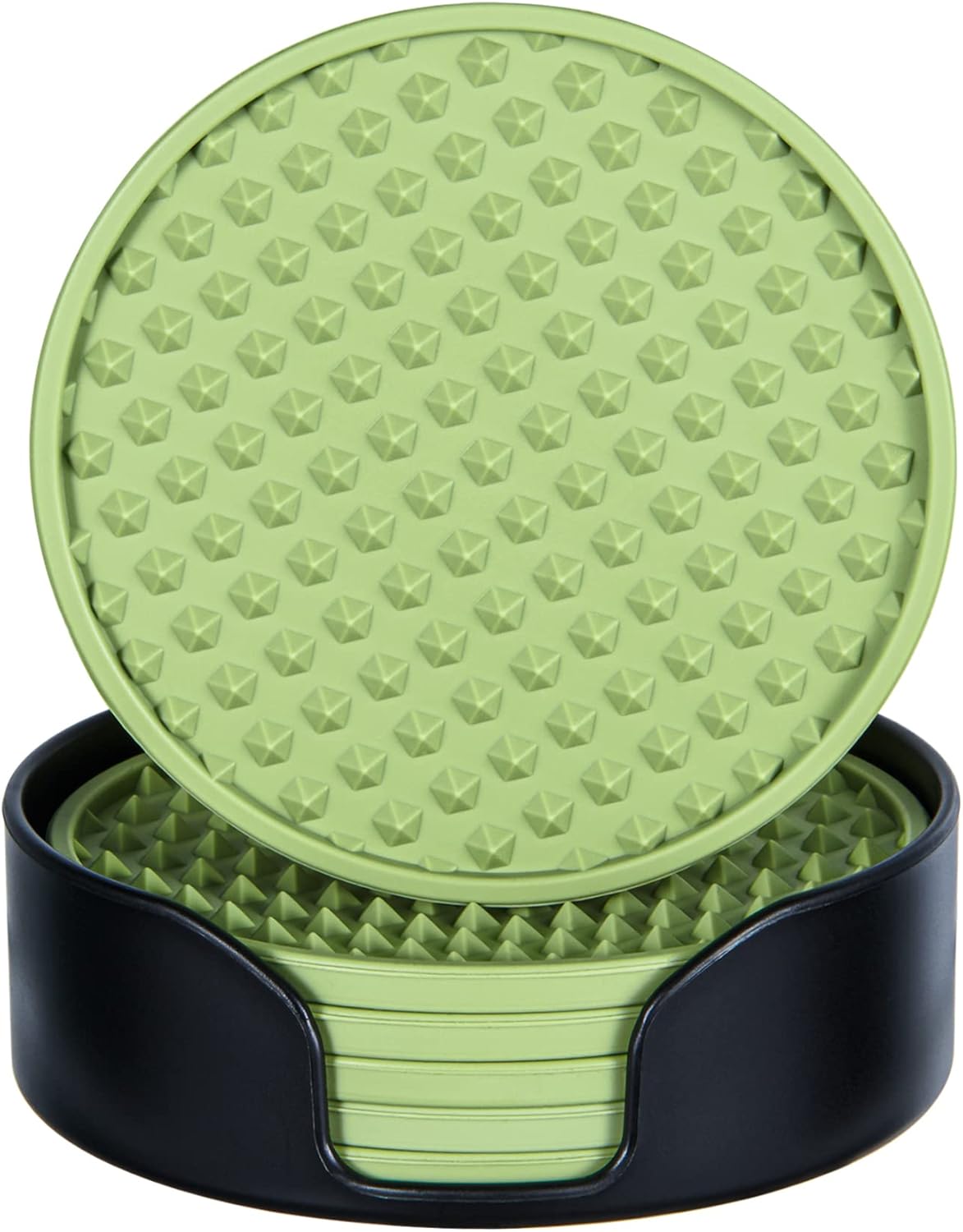 Coasters for Drinks 6 Pcs Plastic Coaster with Holder,Heat Resistant Silicone Cup Mat Tabletop Protection