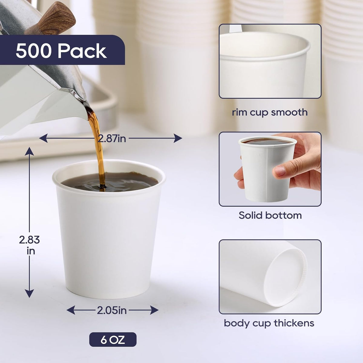 Litopak 500 Count 6 oz Paper Cups, Small Disposable Coffee Cups, Paper Espresso Cups, Hot Drinking Cups for Party, Picnic, Travel and Events