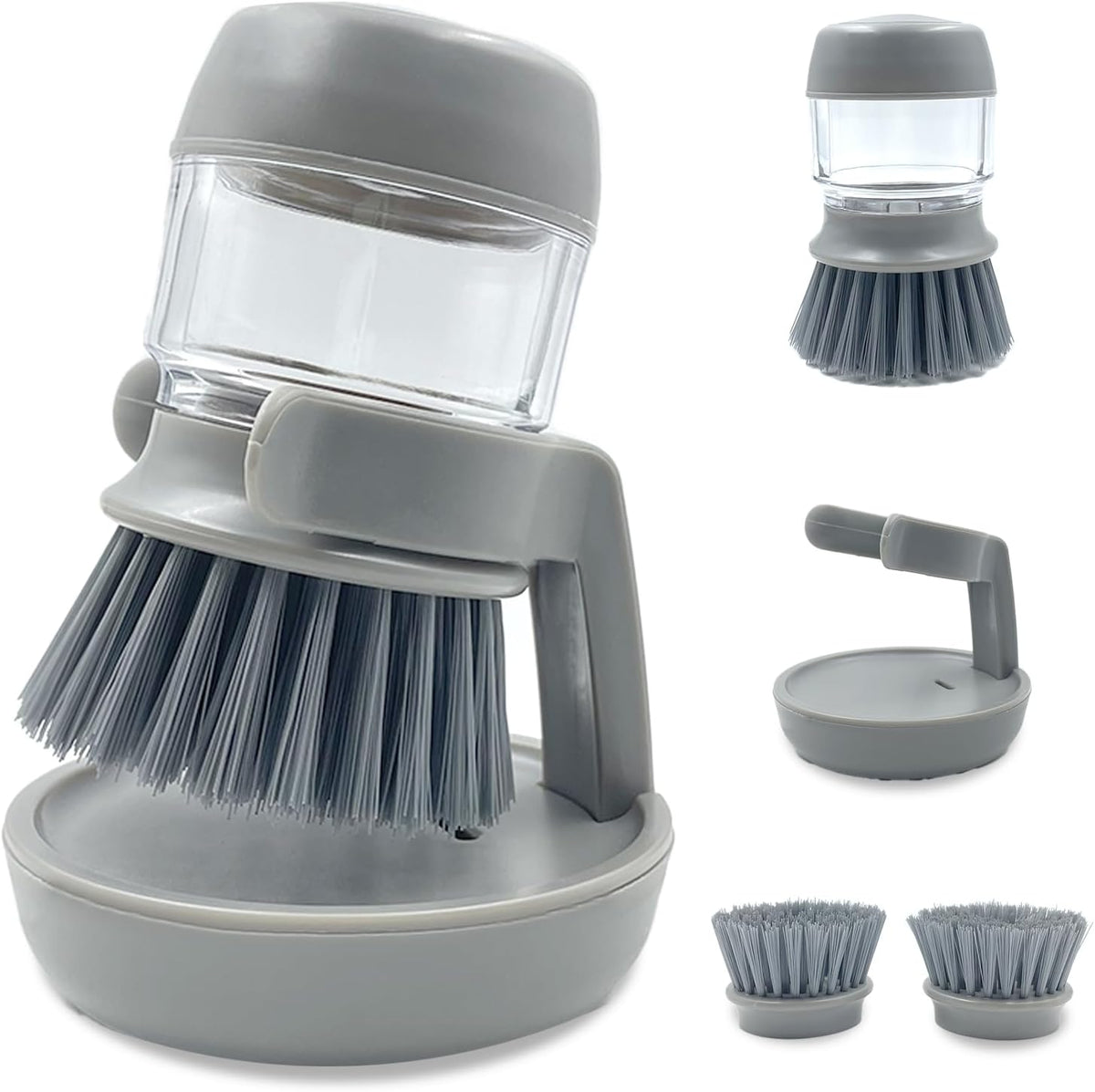 Soap Dispenser with Dish Brush and Storage Bracket, Easy to Clean Kitchen Utensils and Sink, Gray