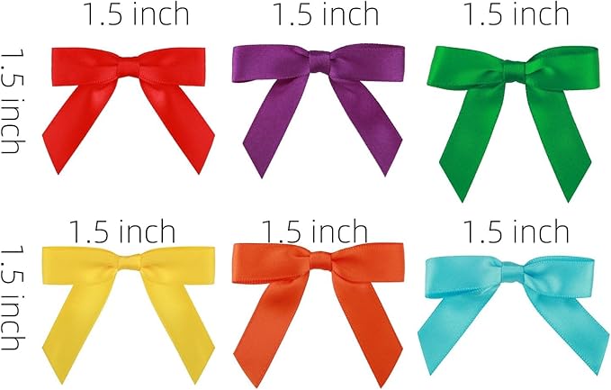 Meseey 120 Pcs 1.5 Inches Premade Craft Bows Self Adhesive Rainbow Satin Ribbon Bows for Treat Bags Gift Wrapping Basket Wedding Baby Shower Brithday Party(Rainbow Set)