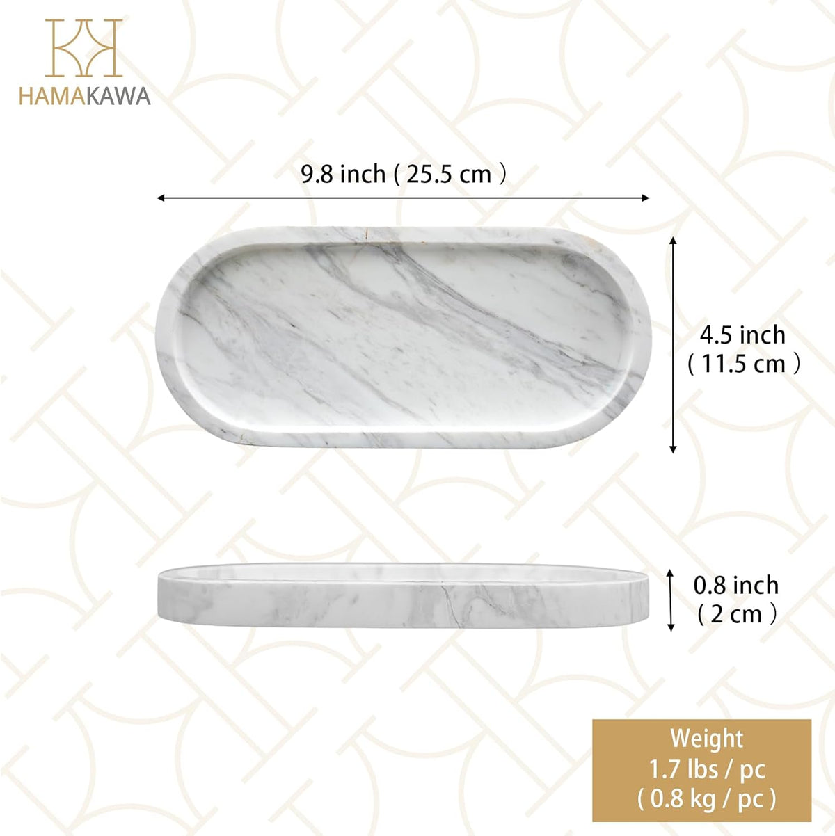Bathroom Vanity Tray, Large Natural Marble Oval Sink Tray 10 Inch, Jazz White Limestone Dresser Tray for Soap Dispenser Modern Countertop Organizer