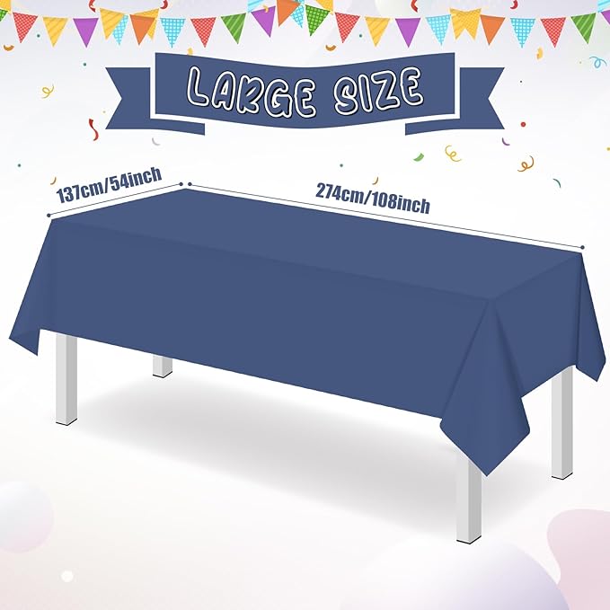 16 Pack Navy Blue Plastic Tablecloth for Rectangle Tables, Premium Decorative Navy Blue Disposable Table Cloths for Parties, Rectangle Party Table Cover for Birthday Wedding Banquet Event, 54x108 Inch