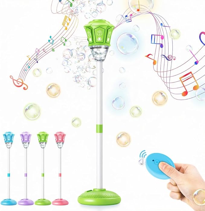 Street Lamp Bubble Machine, 2026 New Automatic Bubble Machine Stand with Light Music, Adjustable Standing Bubble Maker Blower Torch-Shaped for Outdoor Party Birthday Wedding (Green)