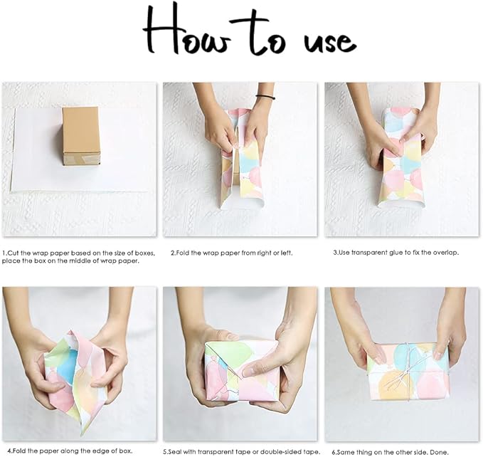 Apol Gift Wrapping Paper Birthday,Rainbow Pink Folded Gift Wrap Set 20 x 28 inches per sheet (12 sheets: 47 sq. ft. ttl.) W/String and Sticker for Bridal Baby Shower Wedding Graduation and More