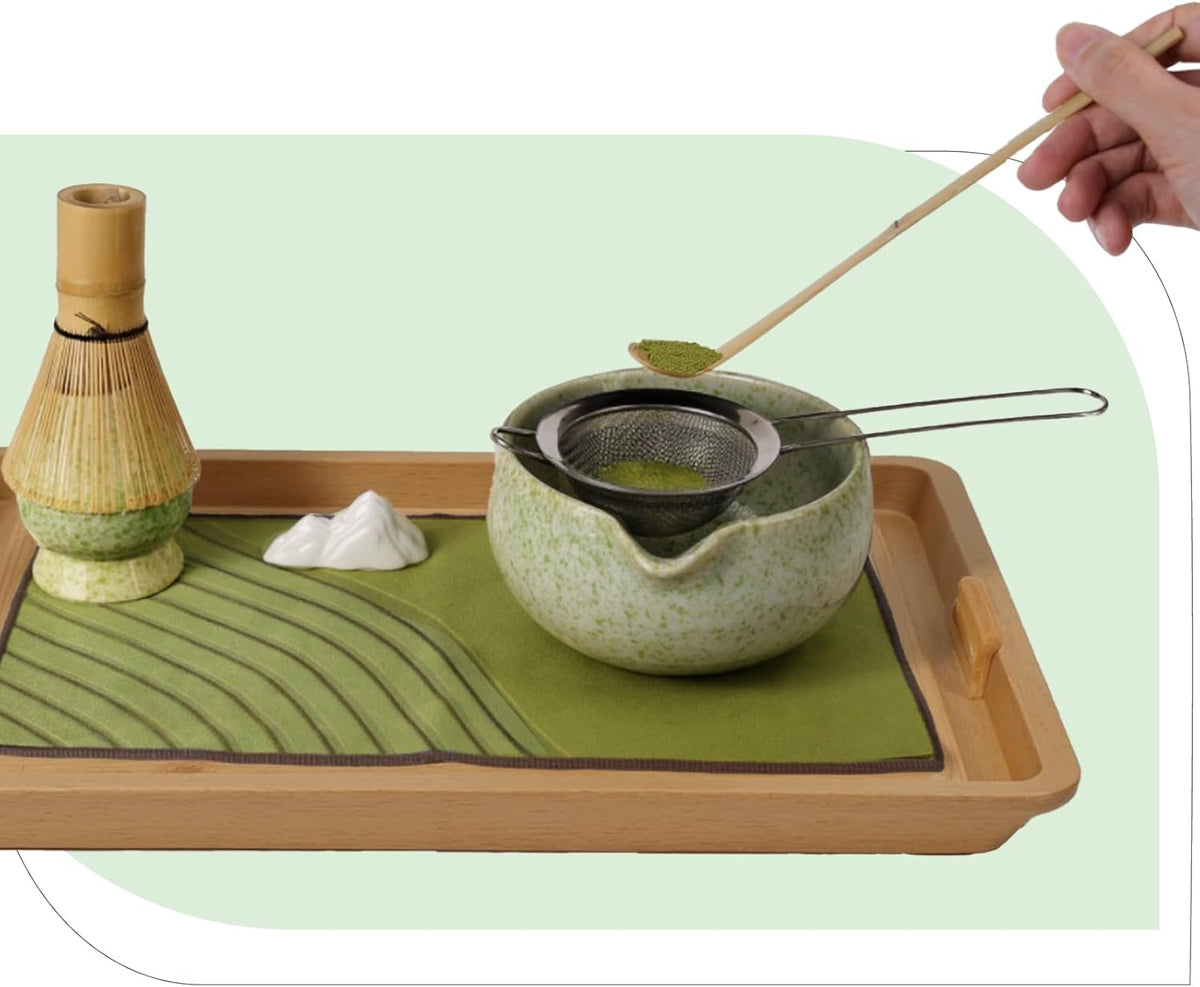 Inmorven Matcha Whisk Set, 7 Pcs Matcha Kit Includes Matcha Bowl, Whisk & Holder, Bamboo Scoop, Scoop Rest, Sifter & Tea Towell