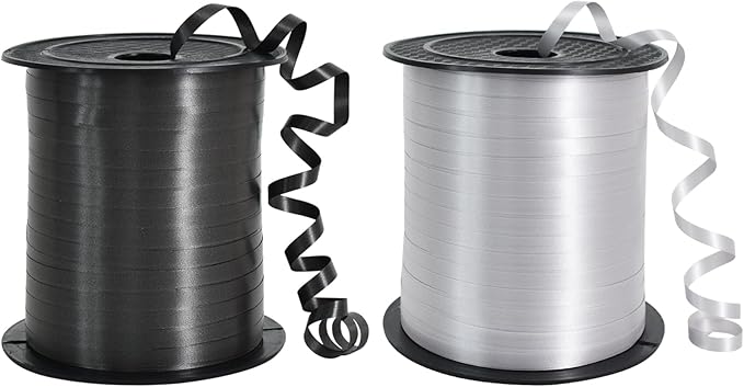 TONIFUL 500 Yards Curling Ribbon-Balloon Ribbon-Balloon String for Art&Craft Decor,Gift Wrapping,Ribbons and Bows for Christmas New Year Birthday Gifts Graduation Supplies (Black and Silver)