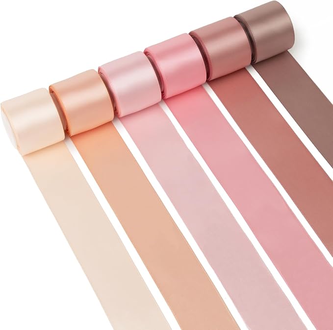 Pink Ribbon 1-1/2 Inch x 60Yards Double Faced Satin, Dusty Rose, Rose Gold, Pink Ribbon Set for Flower Bouquet Gift Wrapping, Wedding Invitation, Bridal Shower Decor, Hair Bows and Crafts