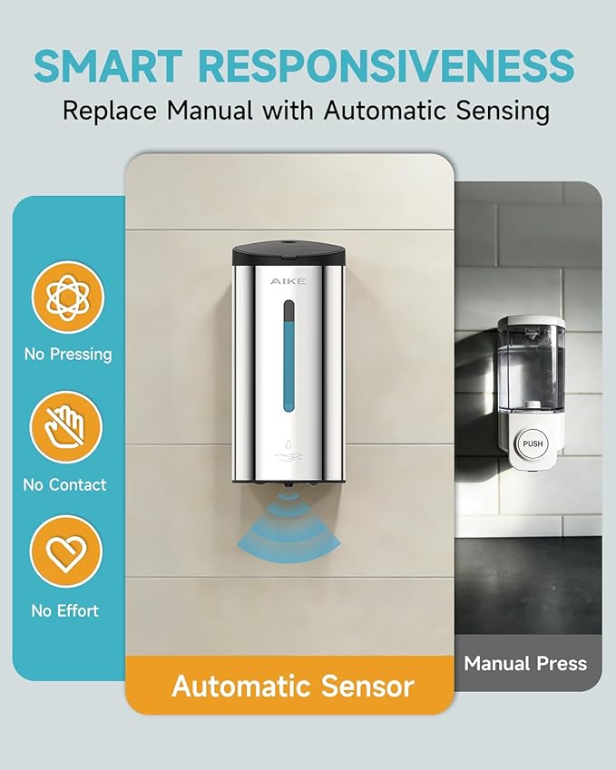 AIKE Classic Automatic Soap Dispenser,25 oz Liquid Wall Mount,Polished Stainless Steel Finish Model AK1205E