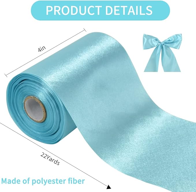 TONIFUL 4 Inch Wide Light Blue Solid Satin Ribbon 22yd Fabric Large Ribbon for Cutting Ceremony Grand Opening Chair Sashes Table Hair Bows Floral Sewing Craft Gift Wrapping Wedding Party Decoration
