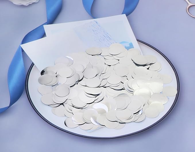 ONLYKXY 15gram Glitter Table Confetti Decor Scatter Bless Confetti Grad Party Decor for Congrats College Graduation Birthday Wedding Party Chocolate Favor Envelope Decal (Silver Round)