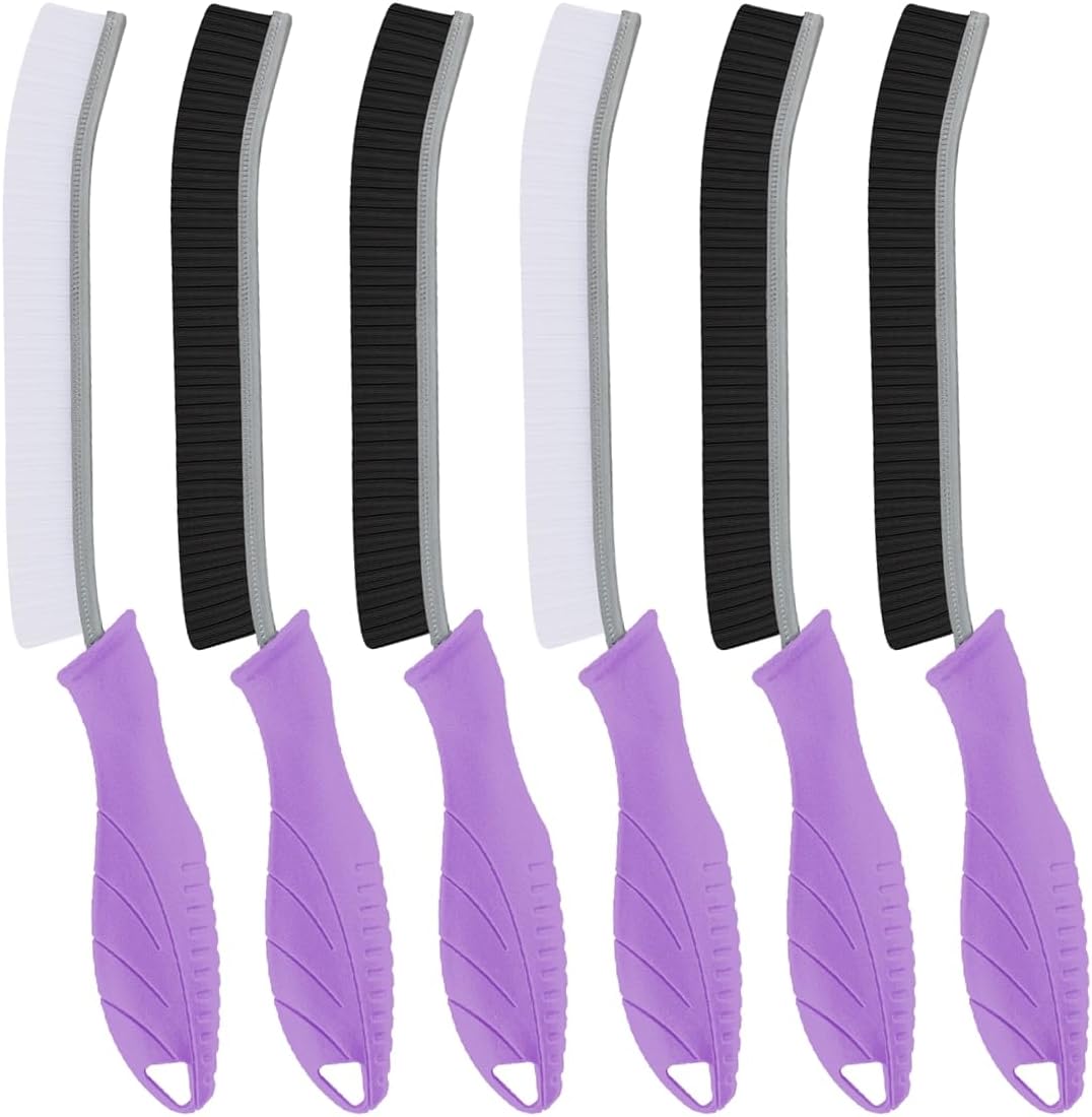 Hard Bristle Crevice Cleaning Brush-Thin Gap Scrub Brush, Small Cleaning Brush, Grout Brush, Kitchen Brush, Cleaning Tools for Toilet, Bathroom, Sink, Home, Household, Window (6, Purple)