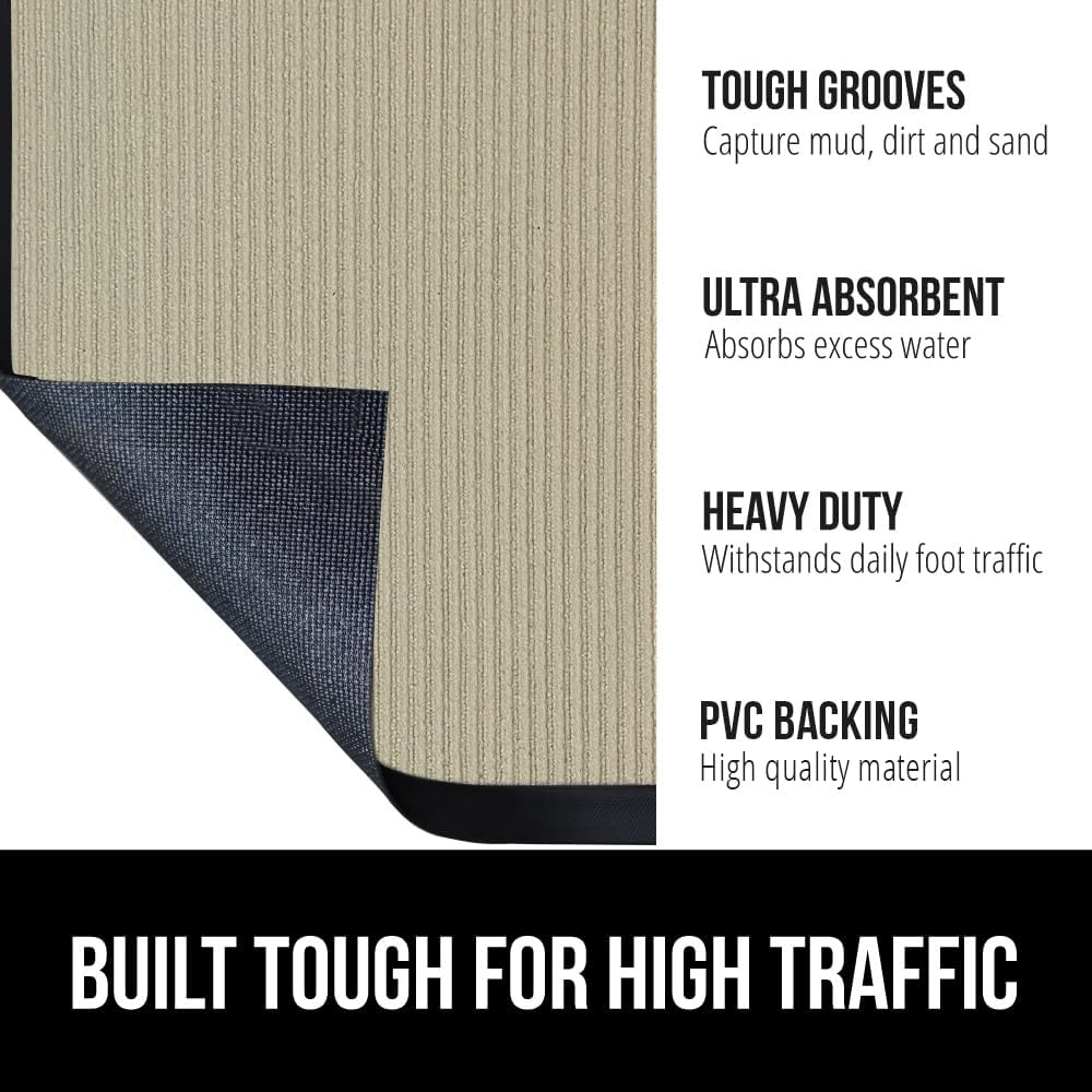 GORILLA GRIP Traffic Guard Door Mat, 72x48, Heavy Duty Welcome Mats, Commercial Office Space Doormat, Waterproof, Fade Resistant, Strong Rubber Backing, Low Profile, Shoe and Boot Scraper, Beige