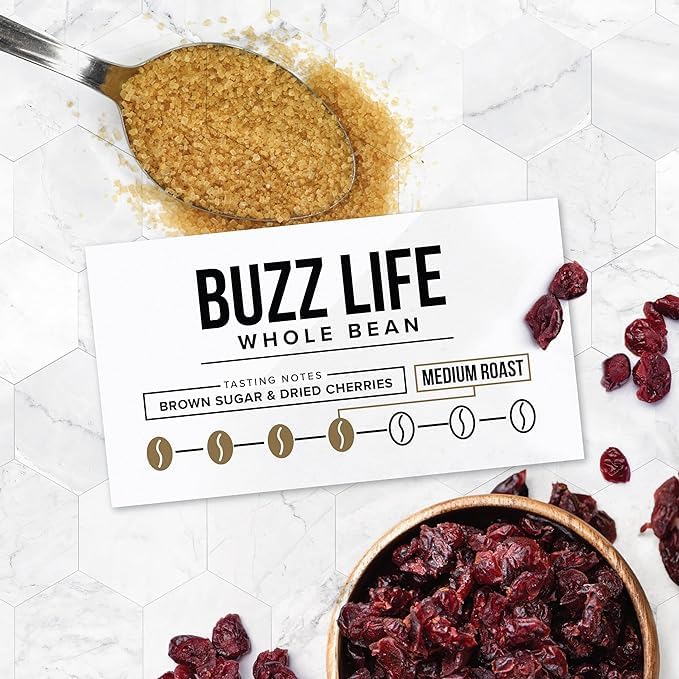 Better Buzz Life Blend (Buzz Life) Whole Bean Coffee Medium Roast, 12 Ounce, Small Batch Roasted Arabica Coffee Beans, Dark Chocolate Notes
