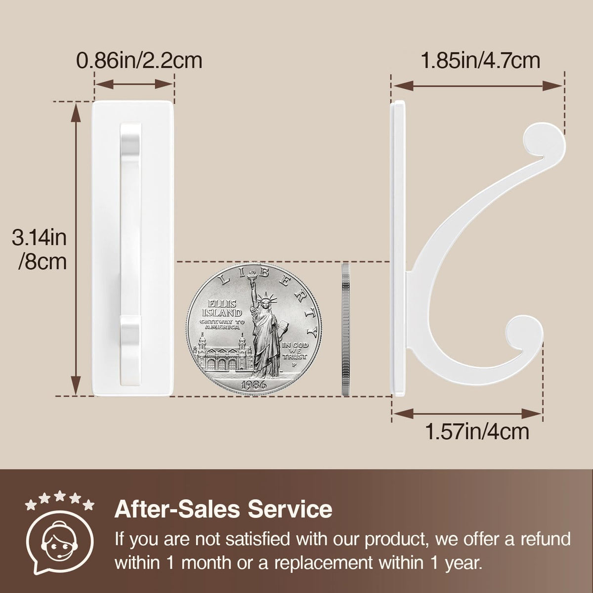 Adhesive Wall Hook for Towel/Coat - Extra Sticky 10LB Stainless, Stick on Hanger for Bath or Shower, White 8-Pack