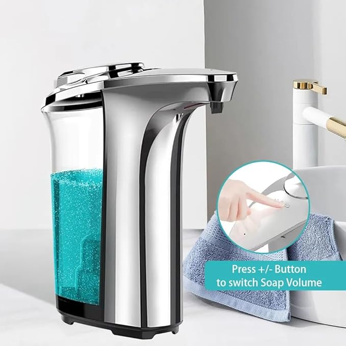 Automatic Soap Dispenser, Touchless Dish Soap Dispenser 17oz/500ml with USB Rechargeable Battery Infrared Sensor, 5 Adjustable Soap Levels, Liquid Hand Soap Dispenser (Silver, 17oz/500ml)