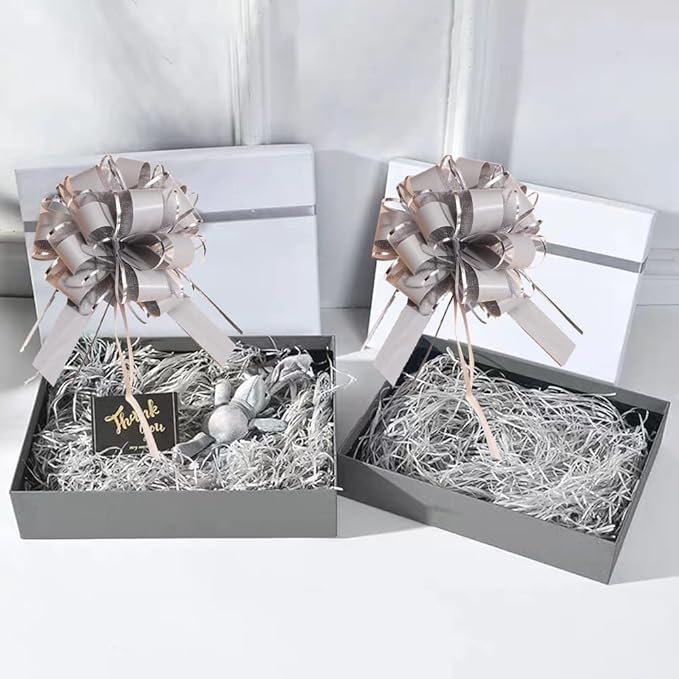 6PCS Large Gray Bows,Phnom Penh Gift Wrap Pull Bows,for Gift Basket,Gift Bag Box Packaging Decoration, Christmas,Valentine's Day,Birthday,Anniversary,Wedding,Flower Shop Packaging (Grey)