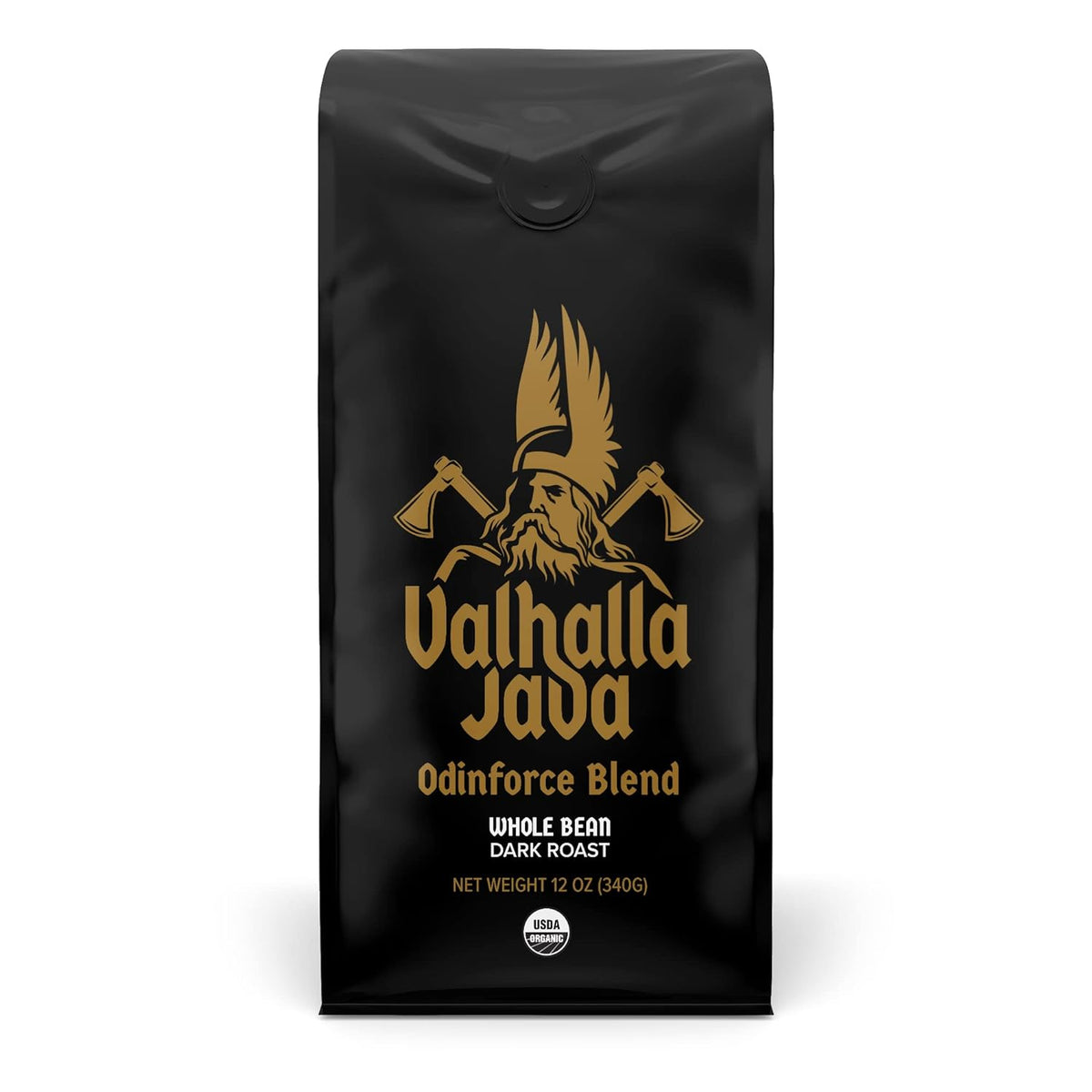 Death Wish Coffee, Valhalla Java Odinforce Blend - Whole Bean Dark Roast - Extra Kick of Caffeine - Arabica & Robusta Coffee Beans - 12 Ounce