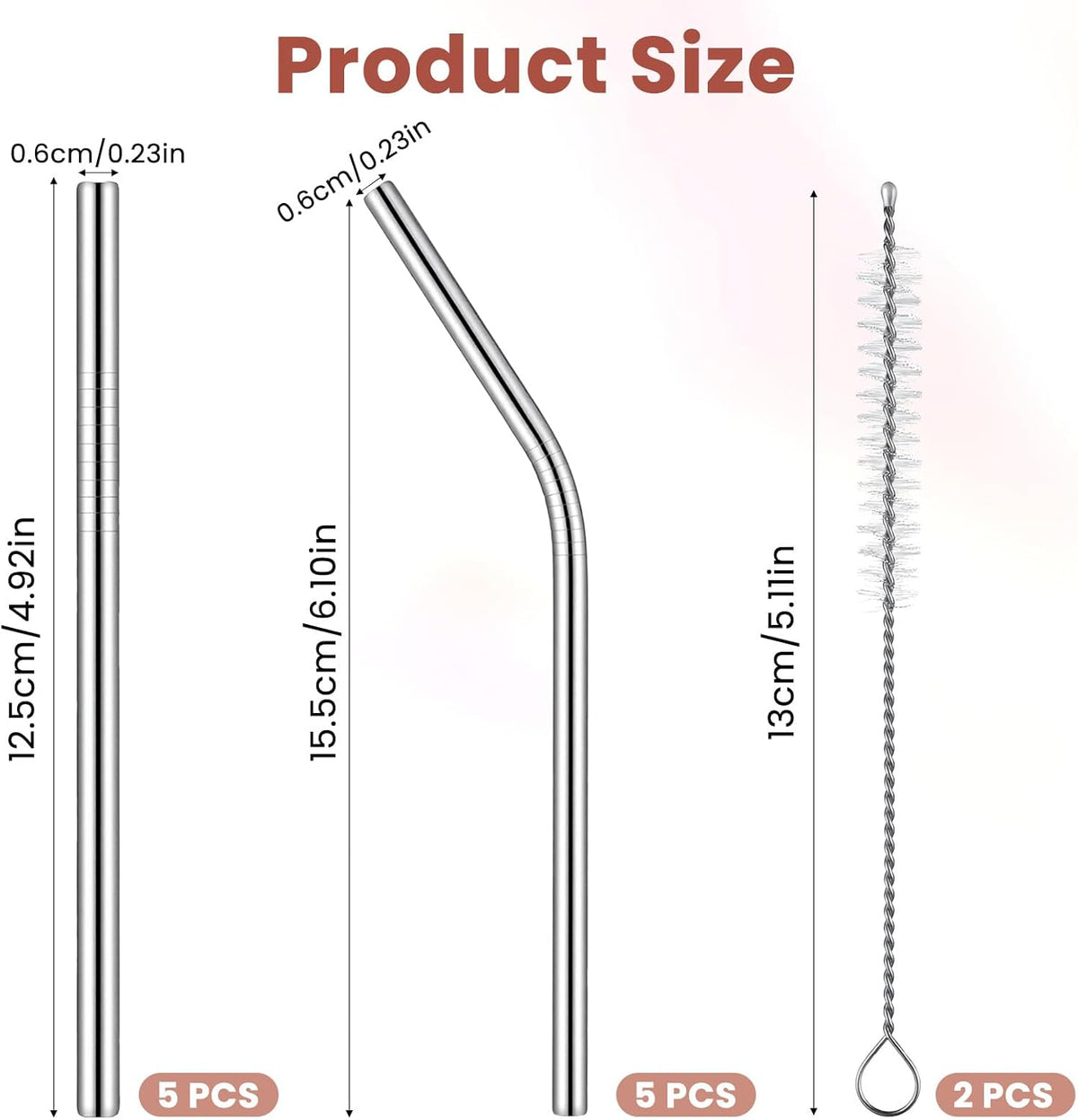 10Pcs Short Metal Straws, Metal Straws Reusable, Stainless Steel Straw Cocktail Straw with 2 Cleaning Brushes, Bent Cup Accessories for Coffee Mugs