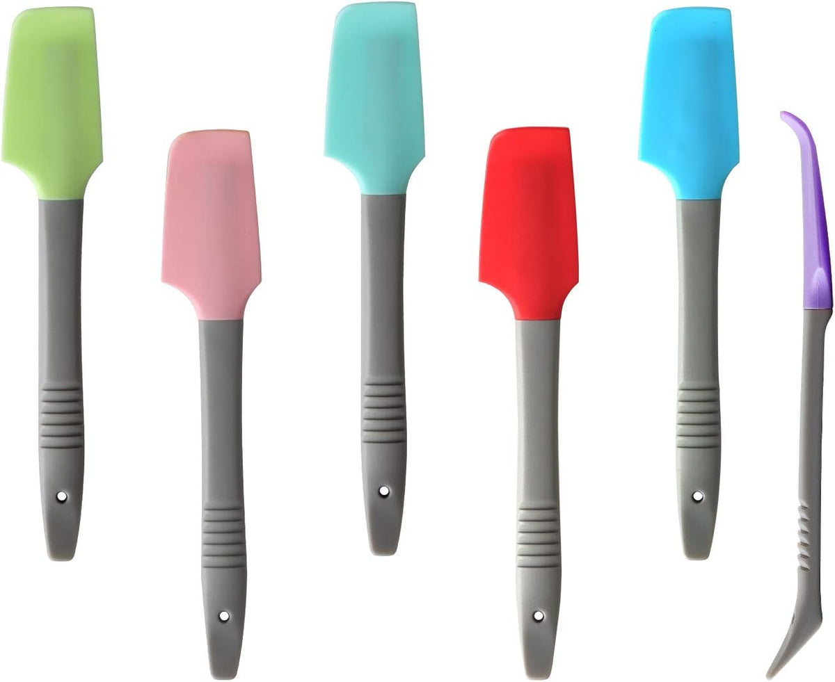 Silicone Mini Spatula, Curved Small Spatula, Kitchen Jar Spatula, Wet Pet Food Can Spoon, for Cooking Baking Frosting or Mixing, 6pcs